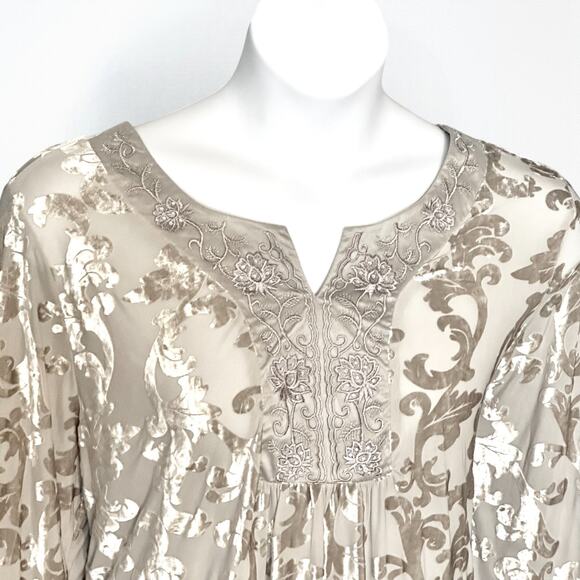 Indigo Soul Burnout Velvet Tunic Top Plus 3XL NWT Champagne Gray Boho Party Glam - Picture 4 of 9